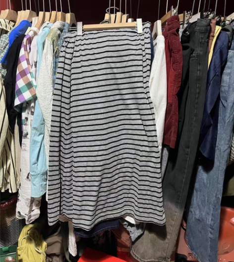 包邮日系半身条纹休闲开叉百搭女中长款包臀一...