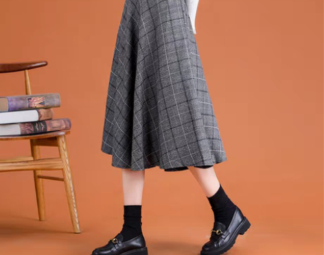 转卖拉夏贝尔高级感格子大摆裙女秋高腰显瘦a...