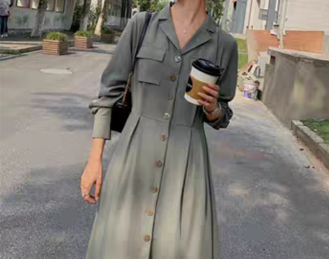 转卖连衣裙女春长袖收腰显瘦韩版学生中长款过...