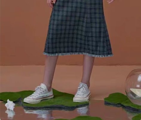 包邮LLANO复古chic鱼尾裙格子一步裙...