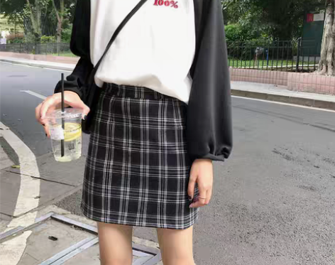 转卖付邮送 BM风 韩系格子半身裙秋女学生...
