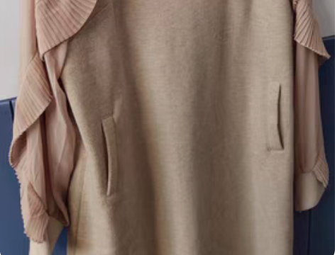 包邮气质a字裙假两件拼接袖中长裙荷叶边长袖...