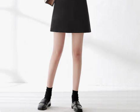 毛呢半身裙秋冬女,A字裙冬裙显瘦,黑色,尺...