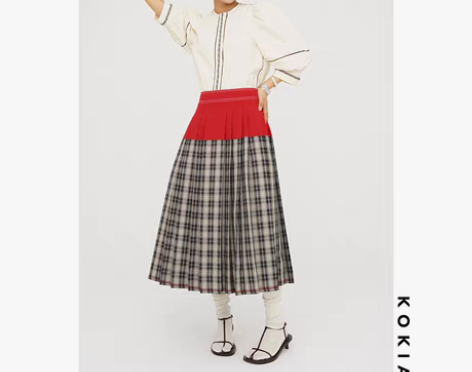 转卖KOKIA 撞色西装格子裙 高腰百褶...