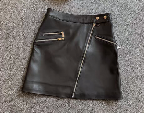转卖秋冬新款真皮半身裙机车个性拉链绵羊皮显...