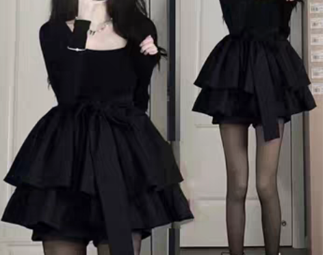 转卖赫本风复古黑色法式显瘦收腰针织裙女秋冬...