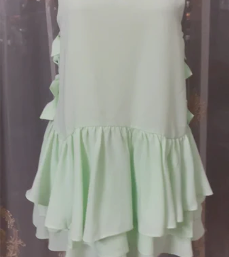 2022新款女夏设计感褶皱大摆蝴蝶结甜美背...