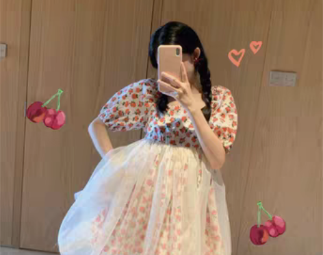 转卖LXLILIUJM红色小花网纱蓬蓬裙0...