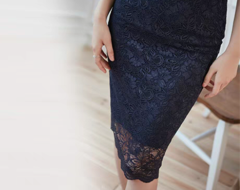 转卖尘颜蓝色气质蕾丝后开衩铅笔裙时尚半身裙...