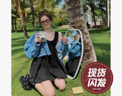 转卖力挺中国棉!u领拼接花苞裙女春季显瘦小...