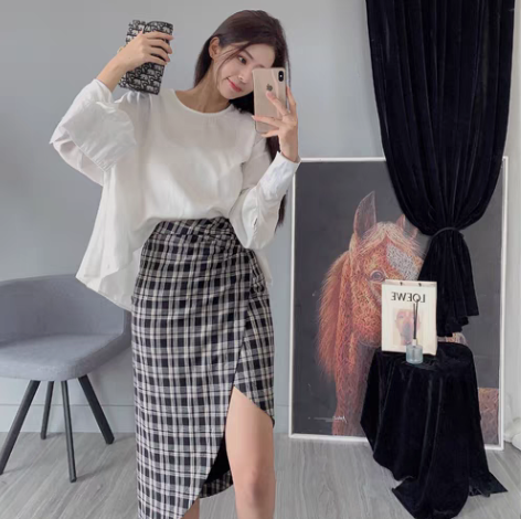 包邮#全新包邮 格子不规则半身裙 M码  ...