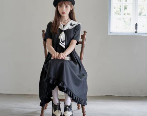 转卖春之祭原创小众少女风日系连衣裙海军JK...