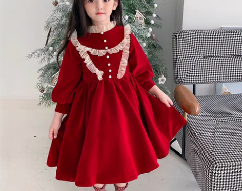 转卖女童洛丽塔红色加绒新年装小女孩圣诞公主...