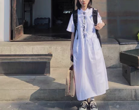 日系连衣裙长裙到脚踝超长学生可爱学院风娃娃...