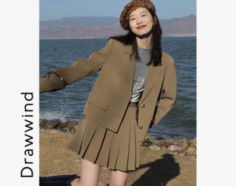 转卖画风港风西装套装女复古 一整套 带裙子...