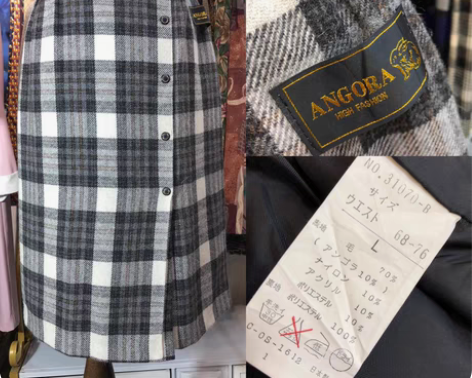 复古港风格子古着裙子vintage高腰羊毛...