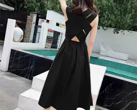 冷淡风连衣裙夏学生ins港风新款韩版露背无...