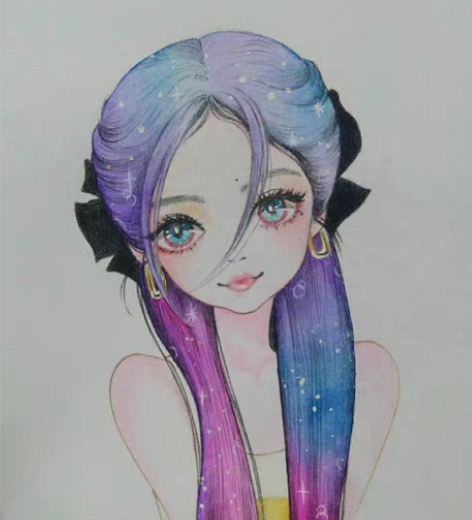 包邮纯手绘（彩铅）——星河少女。50元包邮...