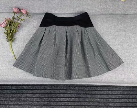 包邮专柜高腰半身裙深灰色细格子中裙品牌大摆...
