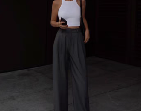 转卖NEVA HU黑色阔腿裤女西装裤202...