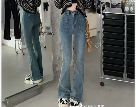 转卖复古微喇叭牛仔裤女2022年新款秋季高...