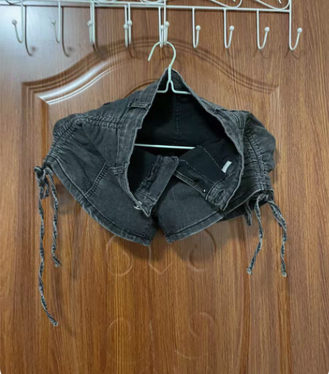 烟灰色牛仔短裤  带抽绳  穿过   m码...