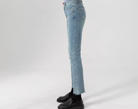 转卖高腰直筒牛仔裤女新款春季韩版弹力修身显...
