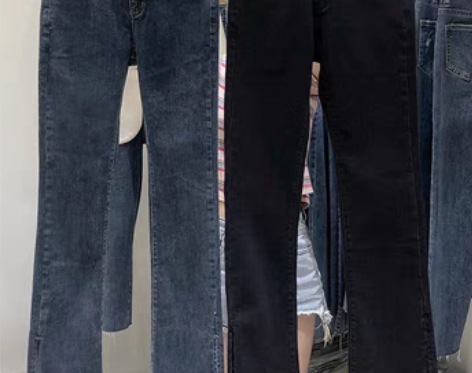 转卖韩国东大门新款洋气牛仔裤女高腰直筒开叉...