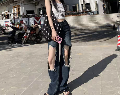 转卖RJVO美式高街直筒破洞毛边小众设计牛...