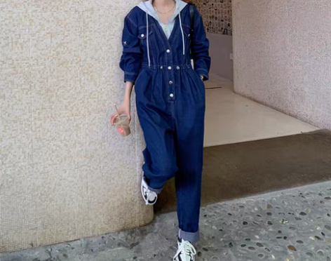 转卖高腰显瘦牛仔连体裤ins女潮2022秋...