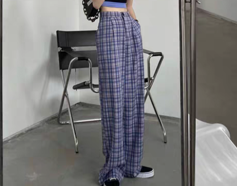 转卖胖妹妹格子休闲裤宽松显瘦春装新款202...