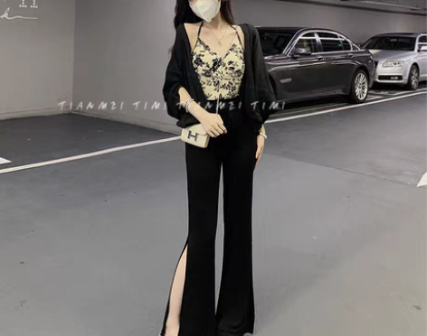 转卖甜美TIMI黑色开叉休闲裤女早秋202...