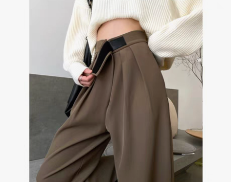 转卖【春节不打烊】灰棕色阔腿裤女春秋高腰垂...