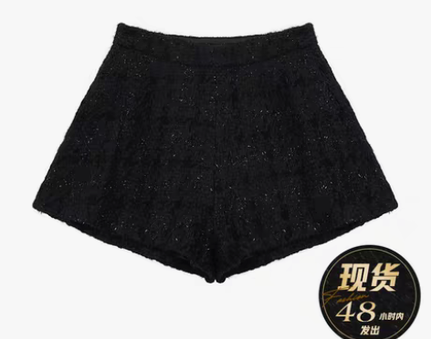 转卖「遮胯神裤」黑色粗花呢阔腿短裤女冬季高...