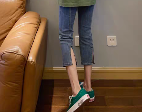 转卖大码夏季薄款七分牛仔裤女胖妹妹小个子显...