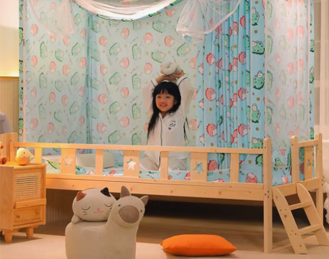 转卖新款拉链儿童床遮光帘坐床式蚊帐三开门宝...