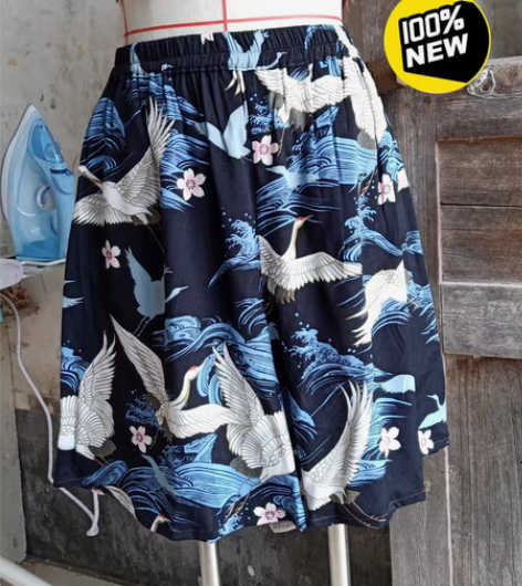 包邮手工新款黑色花色云鹤裤裙棉麻裤裙子文艺...