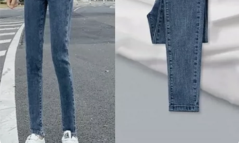 包邮弹力高腰牛仔裤女显瘦显高学院风修身小脚...