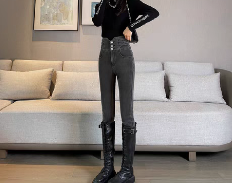 转卖GIRLSPSY高腰加绒牛仔裤女显瘦秋...