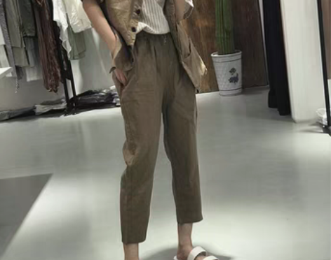 转卖麻布麻衣 百搭修身棉麻裤 两色入 DO...