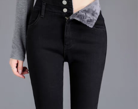 转卖高腰加绒牛仔裤女2022年新款秋冬季修...