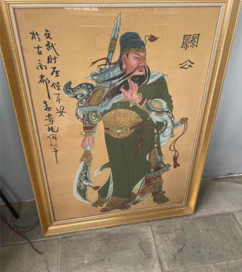 关公刺绣画 带框 高95cm 宽70cm ...