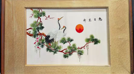 包邮民国或创汇时期回流老木框刺绣画 尺寸：...