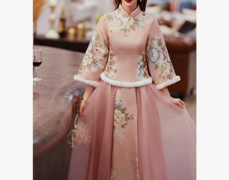 转卖中式秋冬旗袍伴娘服冬季加厚加绒2022...