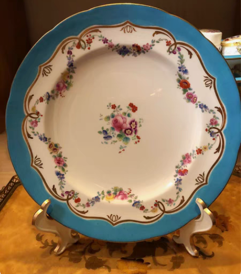 英国 明顿minton 松石蓝手绘花卉鎏...