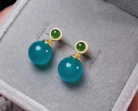 天河石鎏金灯泡耳钩 纯天然天河石，颜色蓝，...