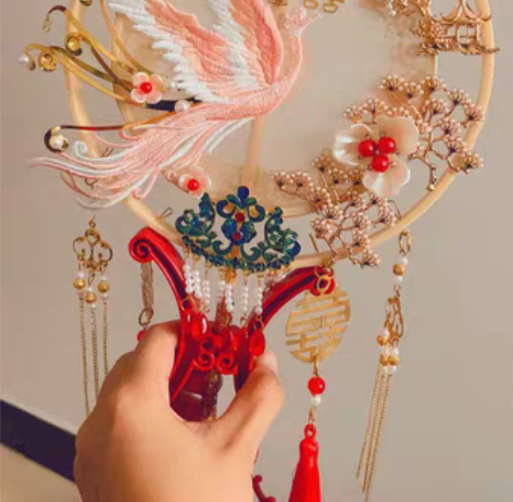 转卖新娘结婚团扇喜扇diy材料包扇子婚礼手...