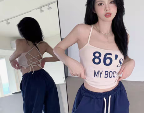 转卖辣妹露背挂脖小吊带背心女夏性感高腰露脐...