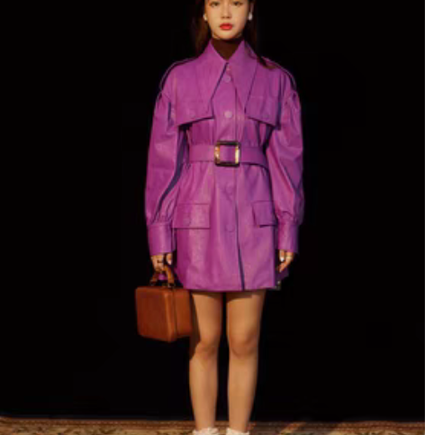 包邮朝花夕拾 朝花惜时 紫色皮衣外套 全网...