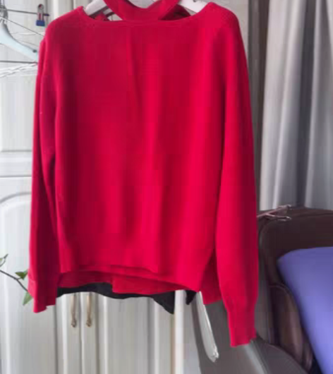 包邮朝花夕拾挂脖式红色长袖针织衫毛衣#换季...